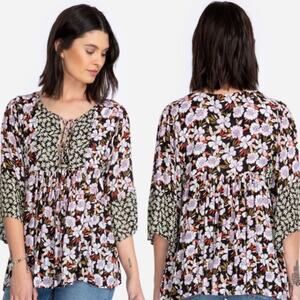 Johnny Was Jade Ameesha Multi Floral Peasant‎ 3/4 Sleeve Blouse Size Small